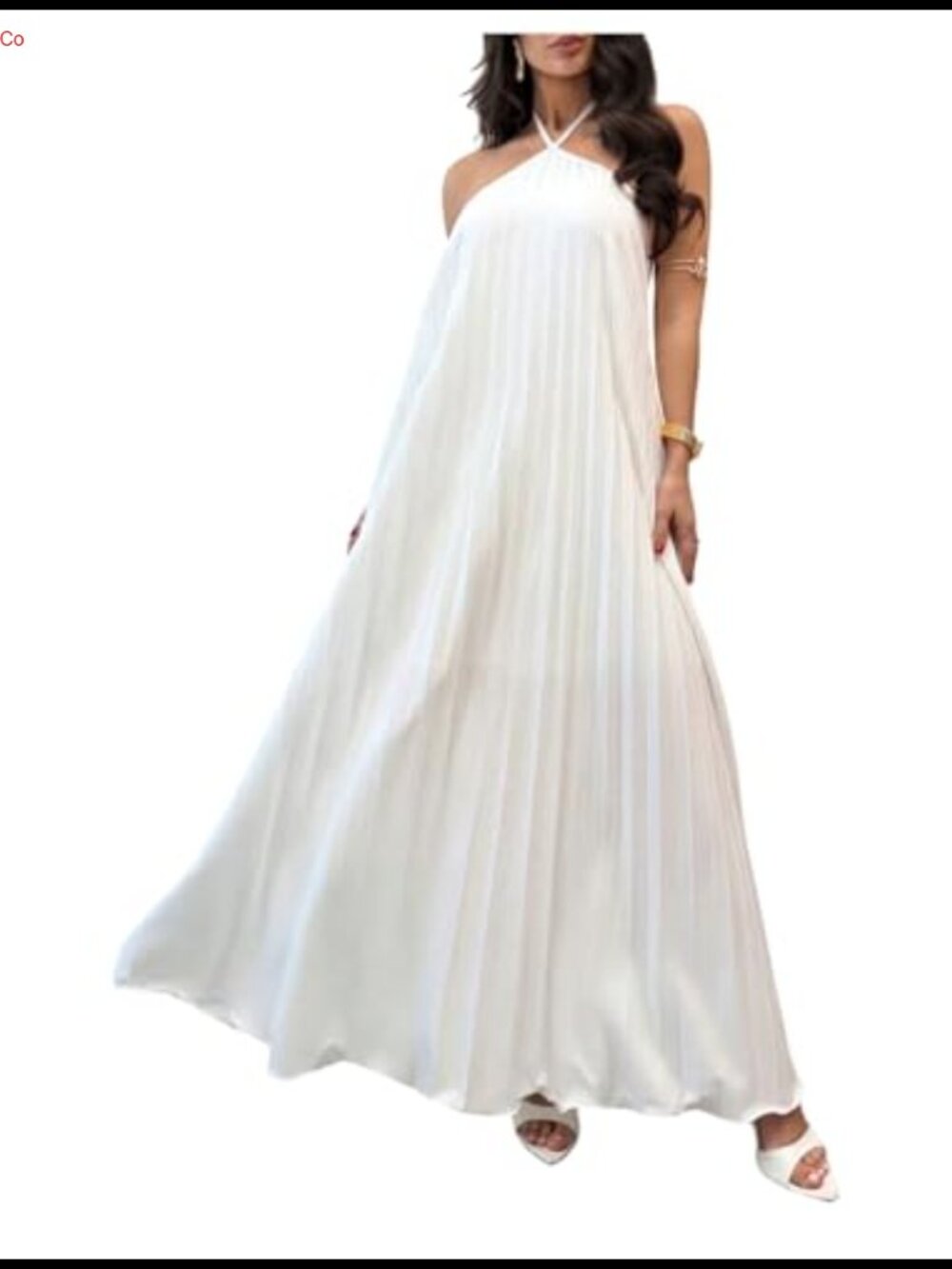 Pleated Halter Maxi Dress Sleeveless Flowy Vacation Wedding Guest